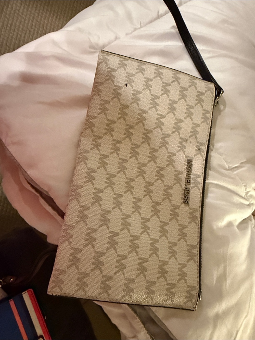 Michael Kors Cream and Taupe Logo Wristlet Clutch